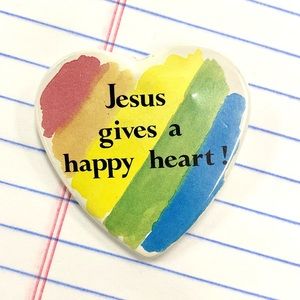 VNTG 1980s Jesus Heart Rainbow Pin
